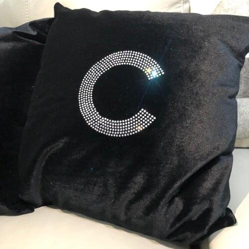 45cm Shiny Diamond C logo Velvet Cushion Cover , brand C letters Shiny Stones Pillowcase Home Decor Cushion Cover