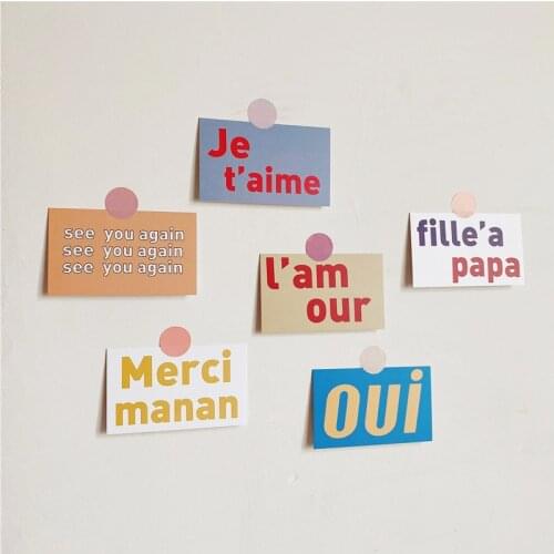 6 Sheets Ins Chic Simple English Decorative Card Korean Contrast Color Creative Mobile Phone Shell Small Card Diy Wall Sticker