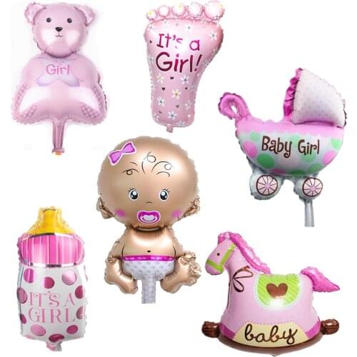 6Pcs Gender Reveal Mini Baby Birthday Party Balloons Decoration Boy Girl Baby Shower Balloons Stroller Helium Balls kid Favor