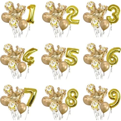 7pcs Golden crown 30inch 1 2 3gold Number Foil Balloon Happy Birthday Balloon Baby Shower Kids Birthday Party Decorations globos