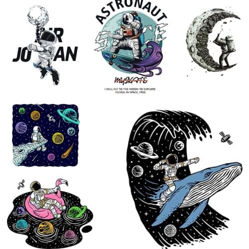 Surf Astronaut Heat Transfer Vinyl Clothing Stickers Clothing Stickers on Clothes Accessories Applique Washable Sticker Decor