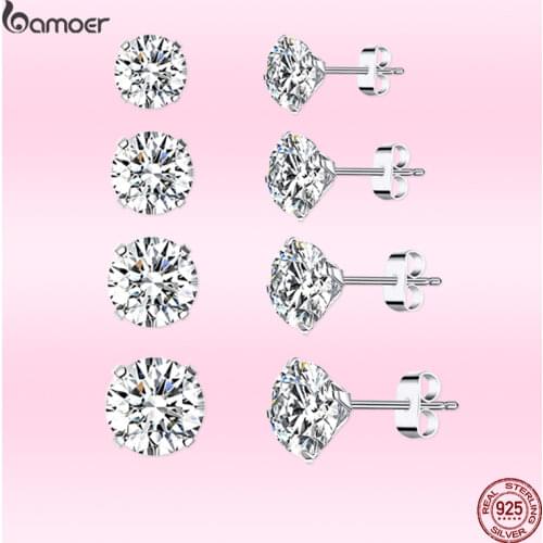 Bamoer Summer Classic Simple Stud Earrings for Women 100% 925 Sterling Silver Ear Stud Fashion Wedding Jewelry Original GAE166