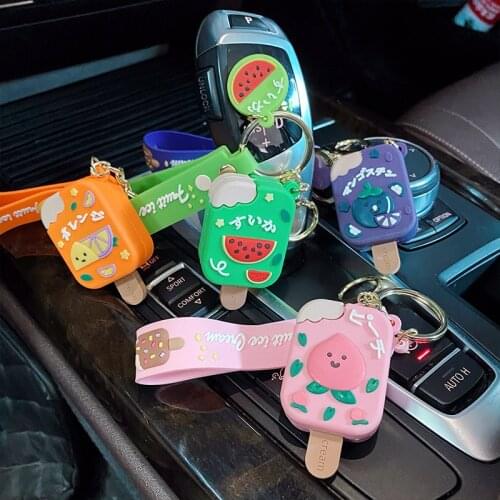 Cartoon Fruit Popsicle Keychain Creative Watermelon Peach Strawberry Ice Cream Keyring Couple Bag Car Resin Key Chains Gifts