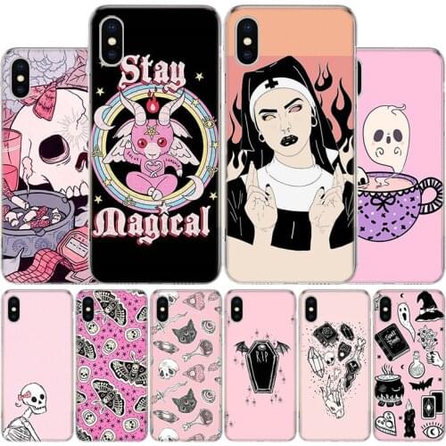 Pink Cat Skull Sorceress Witch Cover Phone Case For Apple iphone 11 12 Pro XR X XS Max 7 8 6 6S Plus + 7G 6G 5 SE 2020 Coque Pop