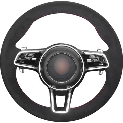 Black Suede DIY Car Steering Wheel Cover for Porsche Macan Cayenne 2015 2016