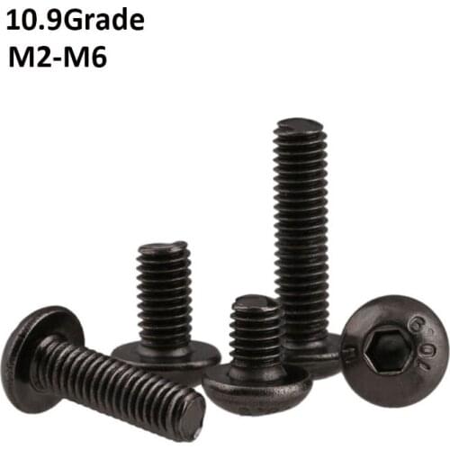 Black Nickel Plating Grade 10.9 Carbon Steel Hex Hexagon Socket Button Head Screws Round Head Screw Bolts M2-M6 ISO7380