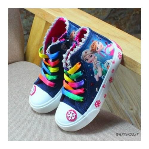 Disney Kids Shoes for Girls Sneakers Elsa Anna Princess Canvas Children Shoes Denim Running Sport Baby Sneakers Big Girls Shoes