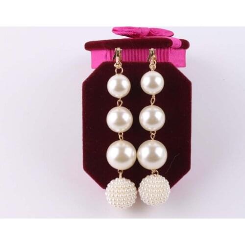 Long pearl clip on earrings charm pendant White Simulated-Pearl No Pierced Ear Cuff Accessories Earings Fashion Jewelry JIOFREE