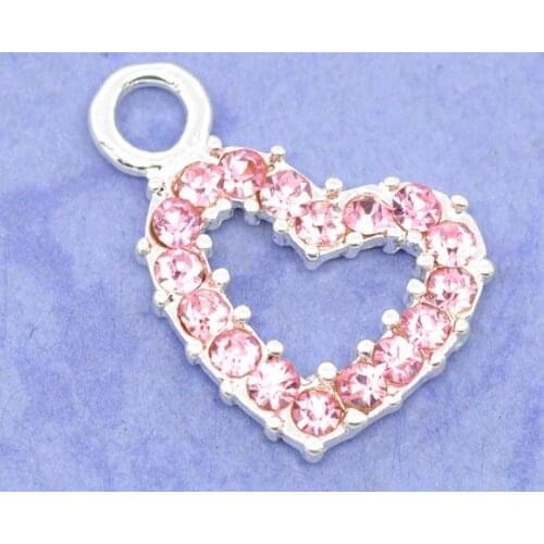 DoreenBeads Silver color Rhinestone Heart Charm Pendants 19x13mm,sold per pack of 10