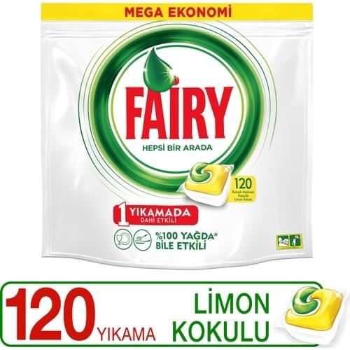 Fairy All In One 120 Wash Dishwasher Detergent Capsule Lemon Scented Dish Cleaner Degreaser Brightening Effective
