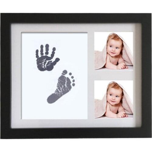 Newborn Baby photoframe Handprint Footprint Non-Toxic Ink Pad Wood Photo Frame Memento with Stamp Ink Pad Gifts for Baby Decor