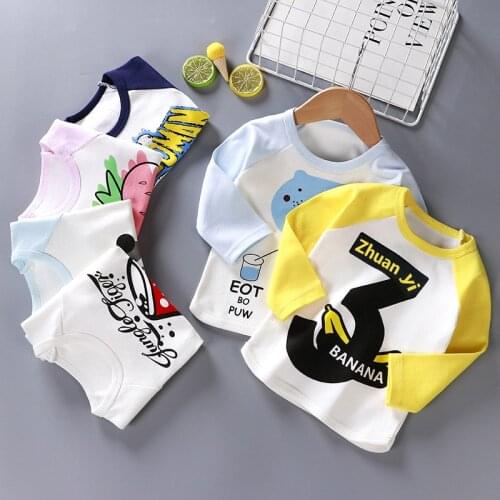 New Autumn Spring Toddler Kids T shirt Printed O-neck Full- sleeved Cotton Tops Infant Baby Boys Casual Tshirts Basic Tops