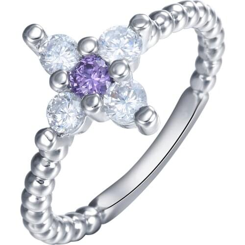 Hainon Black Gold/Silver Color Cute Small Flower Rings Bridal for Women with Purple Cubic Zirconia Wedding Romatic Ring Jewelry
