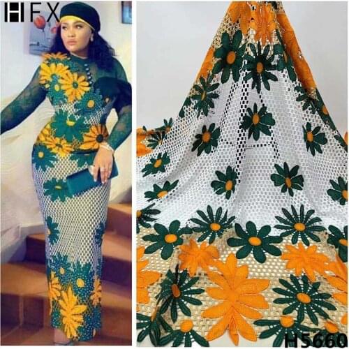 HFX Latest Cord Lace African Lace Fabric 2021 Embroidered Guipure Lace Water Soluble Nigerian Lace For Party Dress X5660