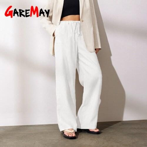 Cotton Linen Pants for Women Wide Leg High Waist Stacked Loose Vintage Plus Size Solid Basic Khaki Trousers Summer Womens Pants
