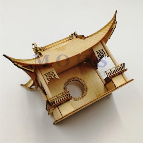 Chinese traditional scale wooden building model Rectangular Pavilion Laser Carving Architectura Model DIY Building Model Kits