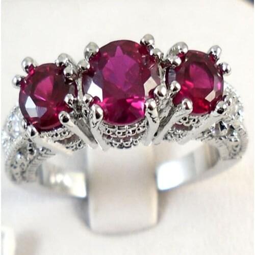Red Three Stone Rings for Women Fashion Jewelry Ladies Accessories Ring Silver Color Ring Bague Femme Anillos Mujer F5L240