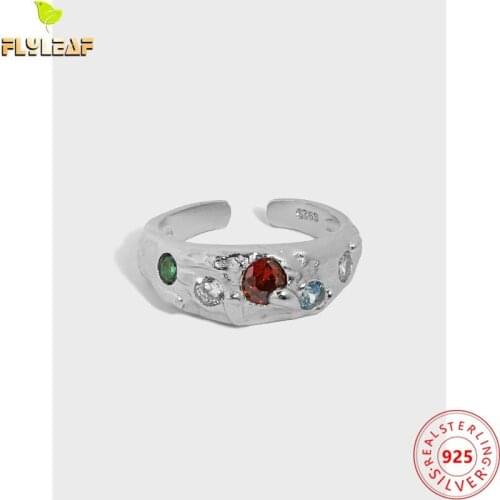 Light Luxury Women Colourful 4A Zircon Open Wide Rings 925 Sterling Silver Female Fine Jewelry