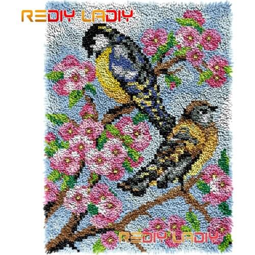 Latch Hook Rug Birds on Branch Crocheting Tapestry Kits DIY Carpet Rug Chunky Yarn Needlework Knitted Floor Mat Hobby & Crafts