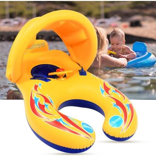 Summer Kids Baby Swimming Float Ring Inflatable Swim Pool Ring Double Raft Rings Bathing Circle Safety Water Toy with Sunshade