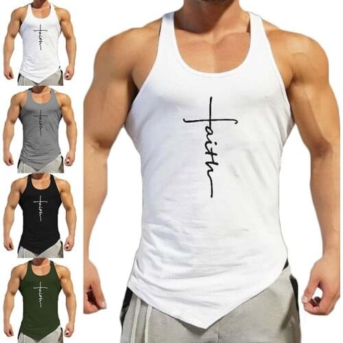 Gym Tank Top Men Letter Printing Faith Shirt Fitness Clothing Mens Summer Sports Casual Slim Graphic Tees Shirts Vest Tops