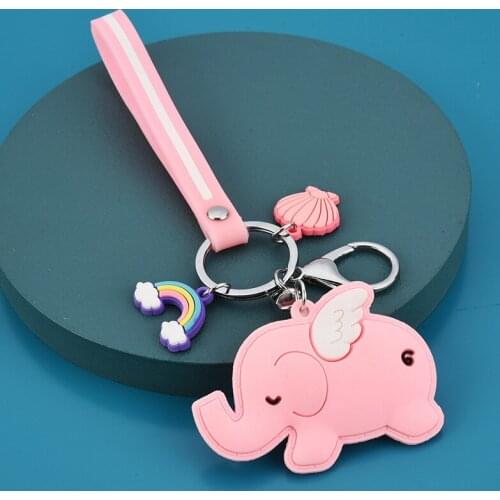 Cute Flying Elephant Keychains Shell Rainbow Toys Doll PVC Key Chains for Women Bag Charms Decoration Keyring