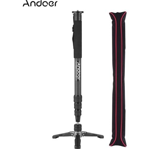 Andoer TP-340C Portable Carbon Fiber Camera Monopod 34mm Pipe Diameter with Three-Legged Supporting Stand for DSLR Cameras