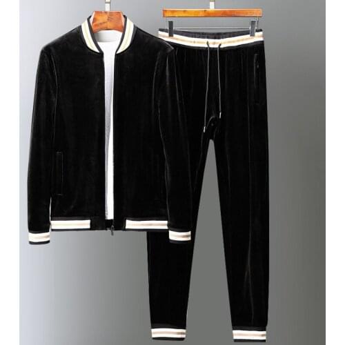 2021 Velvet Mens Sets (sweatshirts+pants) Luxury Stand Collar Thick Men Hoodies Fashion Elastic Waist Man Pants Plus Size 5xl