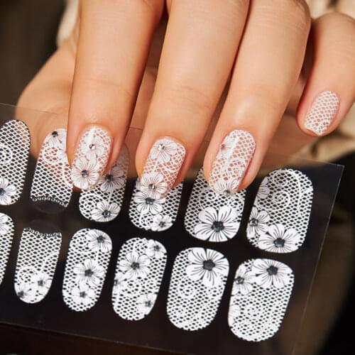 Spring Summer New Lace Flower Design Nail Sticker Decal Water Transfer White Black Tips Women Makeup Tattoos