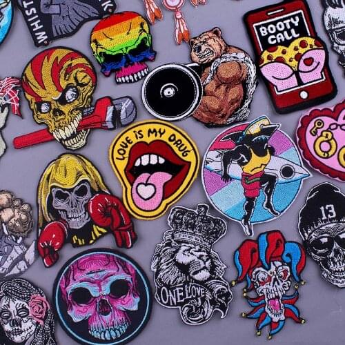 Wild Gorilla Patch For Clothing Iron On Cartoon Embroidered Patches For Clothes Punk Skull Patch For Cloth Jacket Badges Stripe