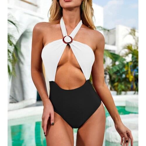 2020 New Sexy Patchwork Bikinis Hollow Out Women Swimwear One Piece Swimsuit Female Bather Padded Bathing Suit Swim Wear Lady