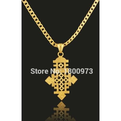 Newest Two Size Ethiopian Cross Pendant Necklace Gold Color Ethiopia Item Jewelry Africa Women Men Christmas Gift