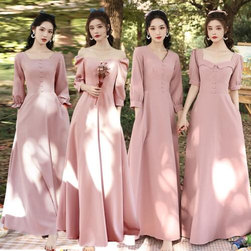 New Satin Bridesmaid Dresses Dusty Pink Elegant Long Ankle Length Mismatched Rose Cheap Bridesmaid Prom Gown online