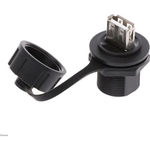 USB 2.0 Female Panel Pass Connector Mount Socket Plug Waterproof IP67 With Cap Damom