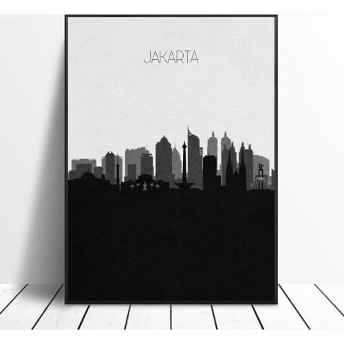 Jakarta Skyline Canvas Painting Art Print Poster Picture Wall Modern Minimalist Bedroom Living Room Decoration