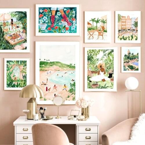 Beach Surf Pool Morocco Tropical Jungle Palm Leaf Nordic Poster Wall Art Print Canvas Painting Decor Pictures For Living Room