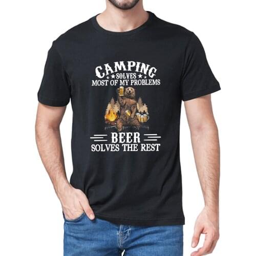 Unisex Camping Solves Most Of My Problems Beer Solves The Rest Vintage Mens 100% Cotton Short Sleeve T-Shirt Streetwear Tee