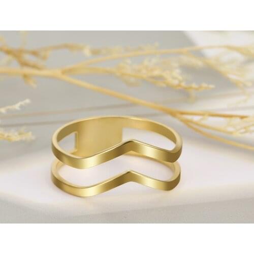 COOLTIME Stainless Steel Rose Gold Color Arrow Wedding Engagement Date Hollow Gift for Man Women Finger Ring Jewelry