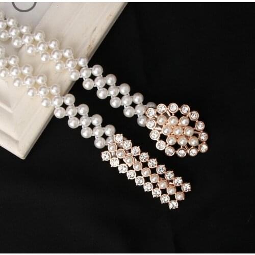1PC Elegant Women Pearl Belt Waist Belt Elastic Buckle Pearl Chain Belt Female Girls Dress Crystal Strap