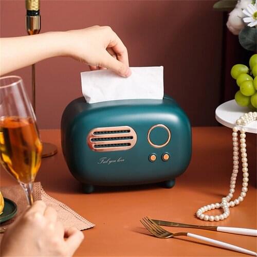 Retro Radio Tissue Box Desktop Paper Holder Creative Desktop Napkin Storage Case Organizer Ornament Craft Wet Wipes Decoration