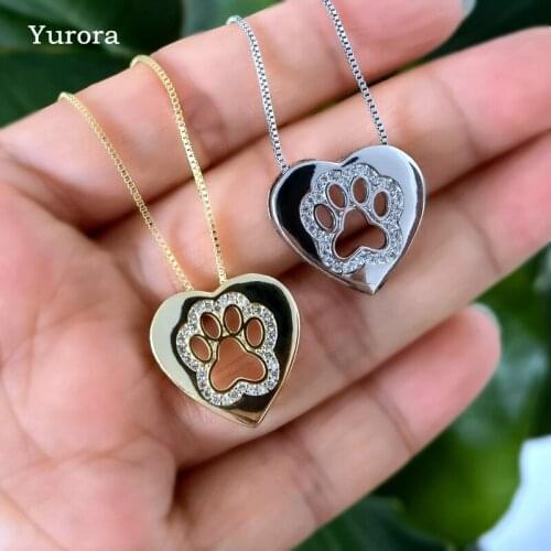 Luxury Gold Dog Cat Pet Paw Necklace For Women Cute Animal Dog Cat Love Heart Zircon Pendant Choker Necklace jewelry accessories