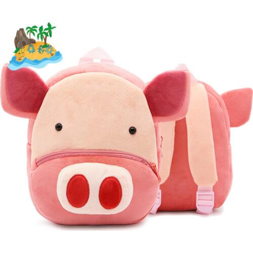 Cute zoo childrens bag double shoulder bag plush backpack animal pig childrens early education reduce burden