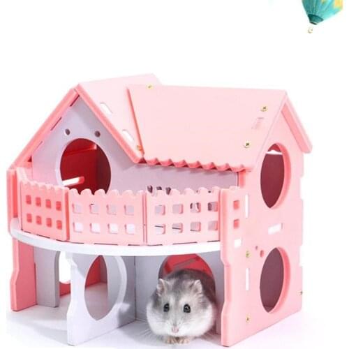 Cute Small Animal Cages Rabbit Hamster House Single-Double layer Skateboard Spinning Wheel Hamster Gerbil Mouse Pet Cage House
