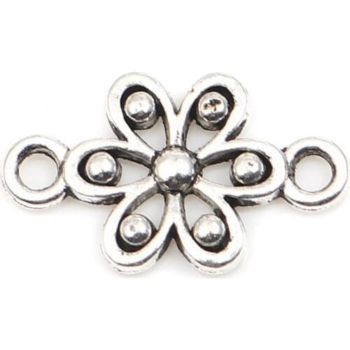 100 PCs Doreen Box Flower Connectors Zinc Alloy Antique Silver Color For DIY Jewelry Making Accessories 17mm x 10mm, Hole: 1.7mm