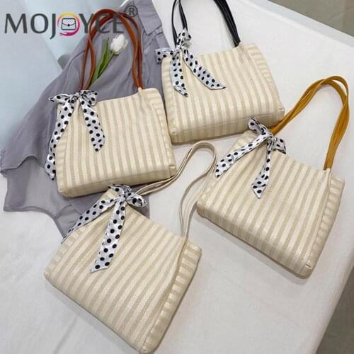 2021 New Purse Wicker Beach Bag Handbag Fashion Women Summer Beach Woven Silk Scarf Large Shoulder Shopping Tote Bags