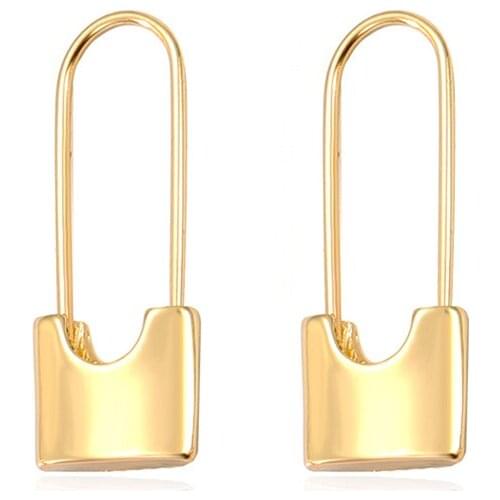 Creative Paperclip Lock Studs Earrings for Women Girls Trendy Geometric Gold Silver Color Padlock Ear Stud Earings Jewelry