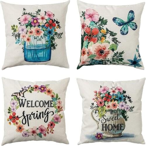 Spring Pillow Covers 18X18, Decorative Farmhouse Throw Pillows Covers Set of 4, Spring Pillow Case Decorations for Home