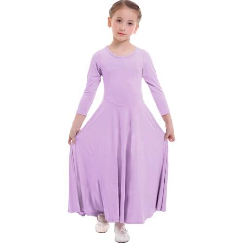 2020 Spring Muslim Children Abaya Long Sleeves Islamic Clothes Little Girls Plus Size Caftan 35380