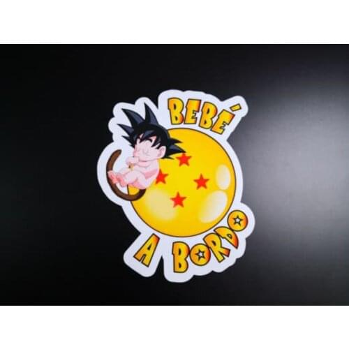 High quality BEBE onboard GOKU Dragon ball laminated vinyl for car glass (15 cm high) in English and Spanish