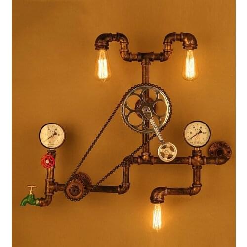 Vintage Retro Loft Industrial Wind Light Personality Water Pipe Gear Wall Lamp For Restaurant Bar Pub Cafe Aisle Bedroom Bra